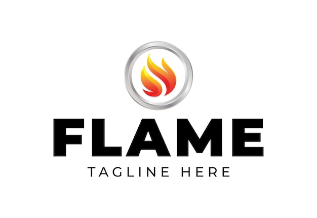 Logo della fiamma con un cerchio rotondo e fuoco al centro
