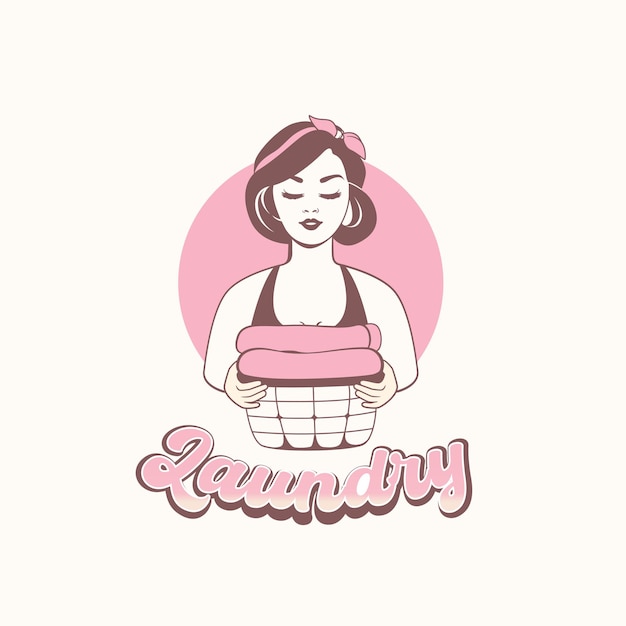 Logo della lavanderia con il logo del personaggio della mascotte del panno per il lavaggio della donna
