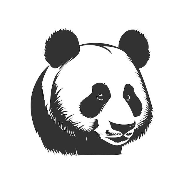 Logo della mascotte dell'illustrazione di arte di linea della siluetta della testa del panda in bianco e nero.