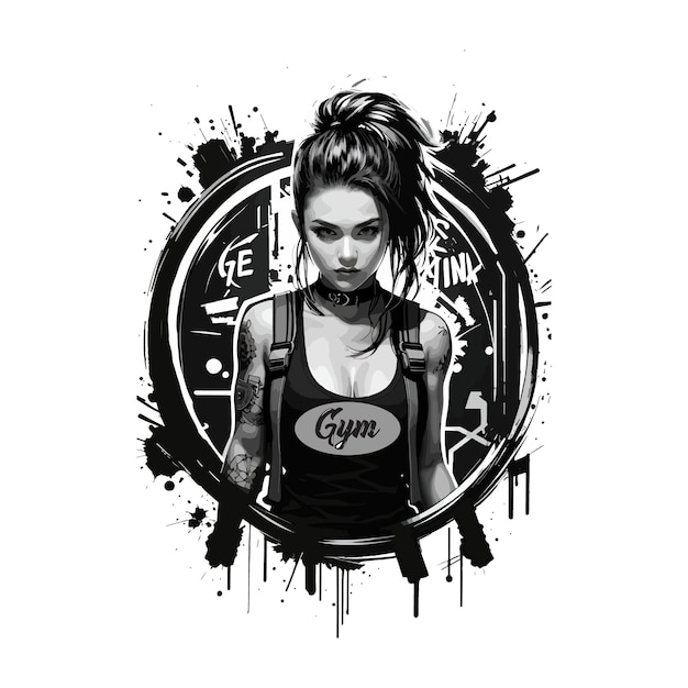 Logo della ragazza della palestra con tema punk e nero