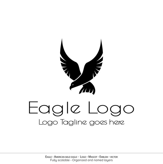 Logo della silhouette dell'aquila calva americana Disegno minimo dell'uccello volante Emblema mascotte