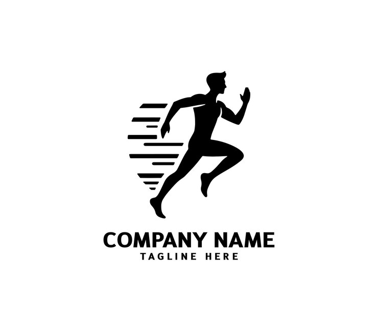 Logo della silhouette dell'uomo in corsa Logo della maratona nero Speed Running Concept Vettore sportivo del club di corsa