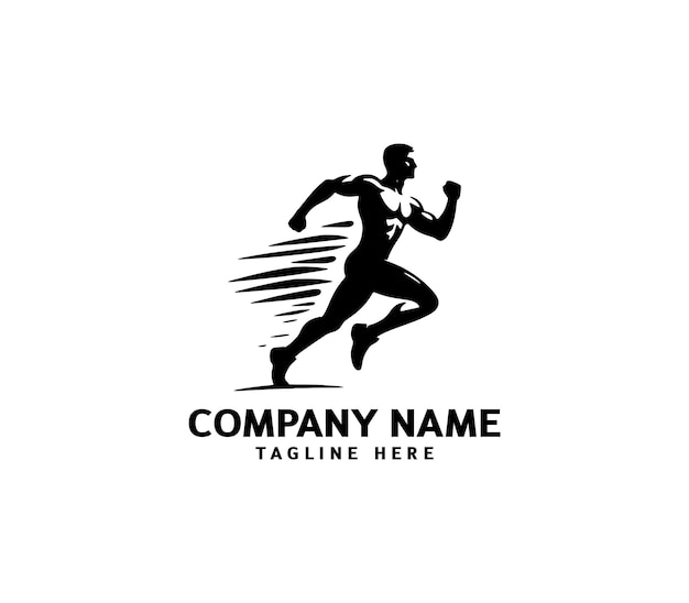 Logo della silhouette dell'uomo in corsa Logo della maratona nero Speed Running Concept Vettore sportivo del club di corsa