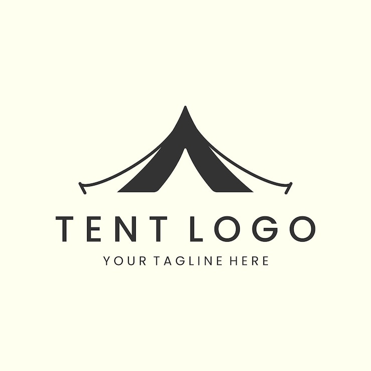 Vettore logo della tenda con disegno del modello icona illustrazione vettoriale vintage ed emblema