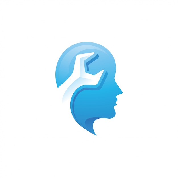 Logo della testa umana e chiave inglese