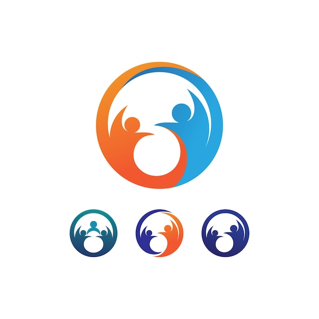 Logo delle persone di successo, marchio di lavoro di squadra e logo aziendale, comunità vettoriale, unità colorata e amicizia, logo di cura del lavoro di squadra del partner