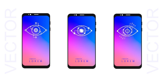 Logo dello scanner oculare. Schermo del telefono. Scansione oculare ad alta tecnologia. Tecnologie del futuro.