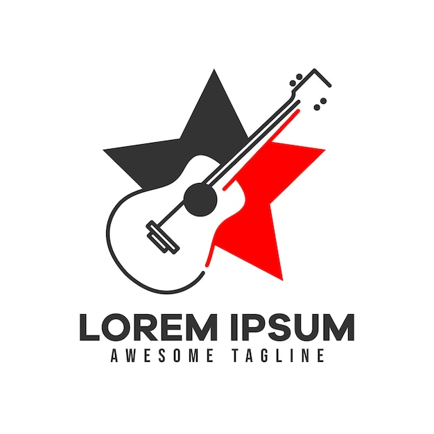 Logo dello strumento musicale per chitarra adatto per lo stile del colore piatto dell'illustrazione vettoriale del modello del logo musicale