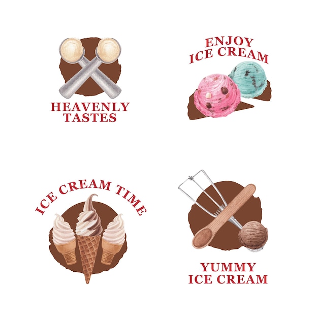 Logo design con concetto di sapore di gelato, stile acquerello