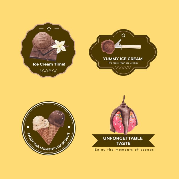 Logo design con concetto di sapore di gelato, stile acquerello