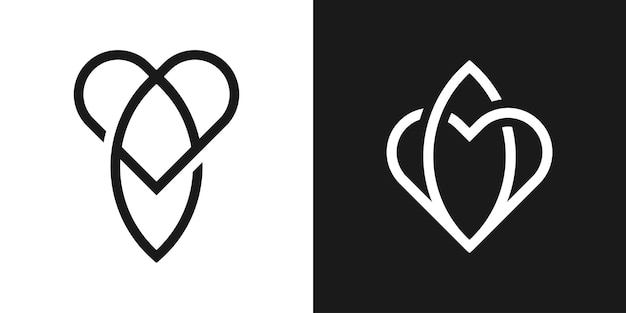 Logo design linea creativa amore e foglia icona illustrazione vettoriale
