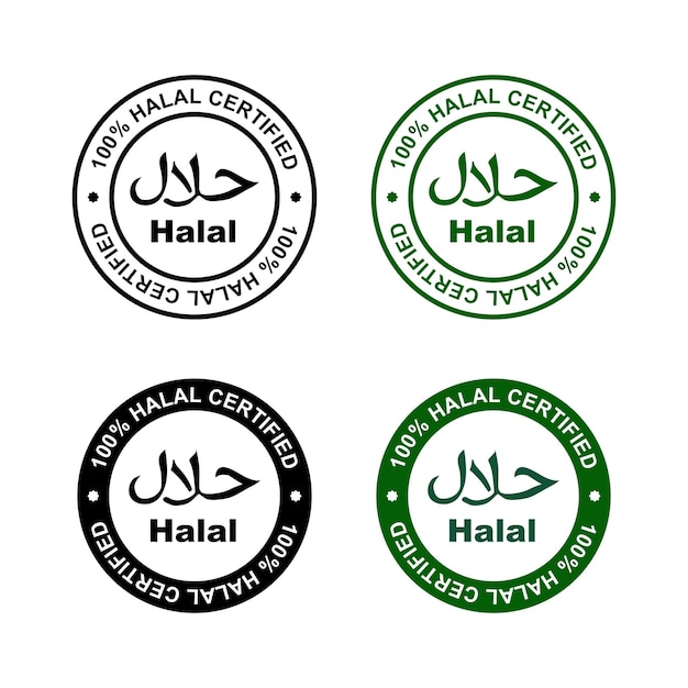 Logo di alimenti halal certificati Logo di etichette alimentari halal Logo halal Illustrazione vettoriale