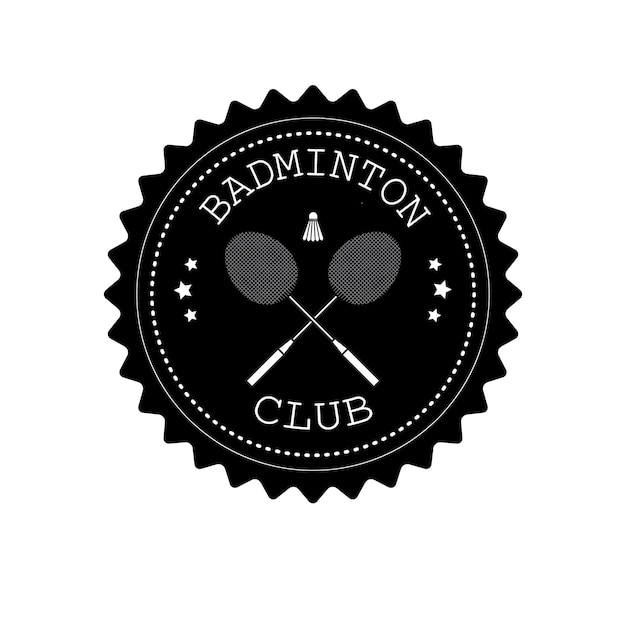 Logo di badminton rotondo piatto retrò vettoriale