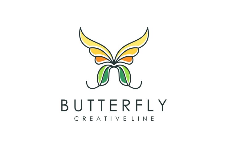 Logo di contorno di farfalla, animale moderno con stile di contorno colorato