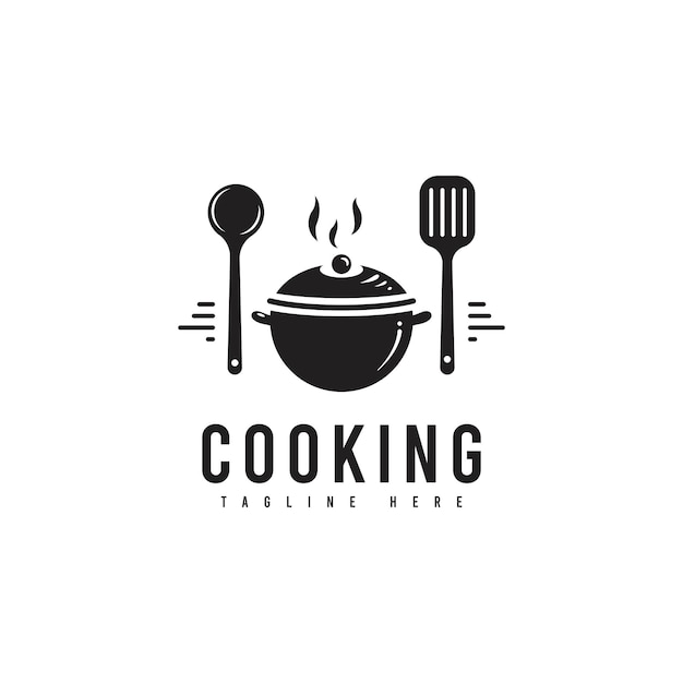 Logo di cottura con utensili da cucina silhouette oggetto stile minimalista Adatto per la cottura di ristoranti o prodotti del menu alimentare