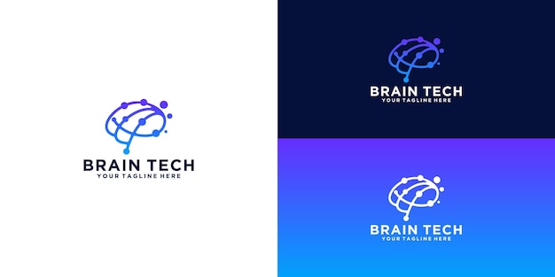 Logo di design del cervello tecnologico con linee interconnesse