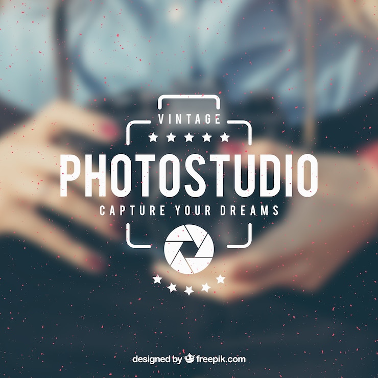 Vettore logo di fotografia d'epoca con sfondo di foto