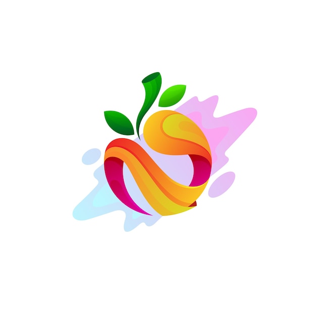 Logo di frutta semplice e design di succo colorato, stile 3d