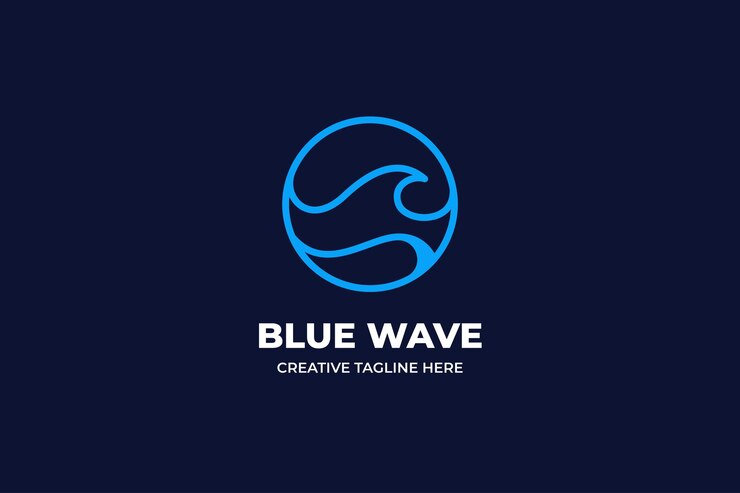 Logo di illustrazione monolinea dell'onda blu