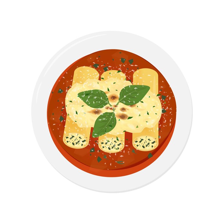 Vettore logo di illustrazione vettoriale clip art top view pasta cannelloni ricotta su un piatto