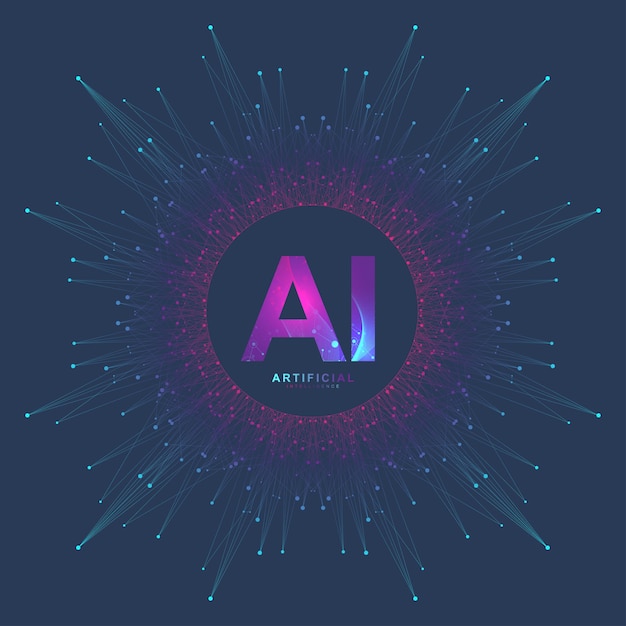 Logo di intelligenza artificiale. Intelligenza artificiale e concetto di apprendimento automatico. Simbolo di vettore AI. Reti neurali e altri concetti di tecnologie moderne. Concetto di fantascienza di tecnologia.