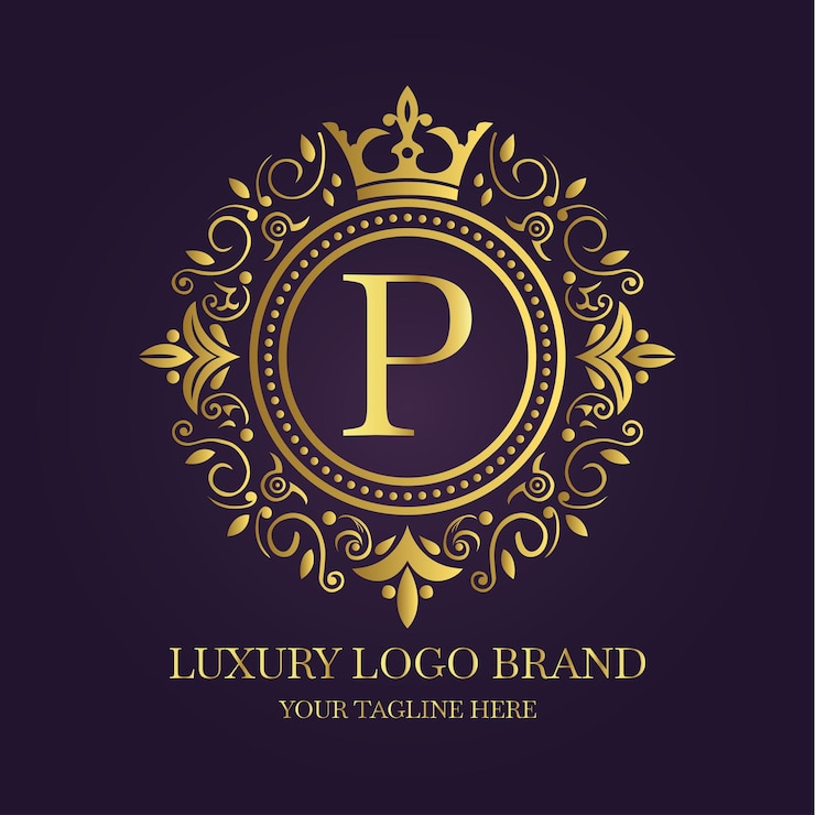Logo di lusso in oro Monogramma P elegante con disegno floreale