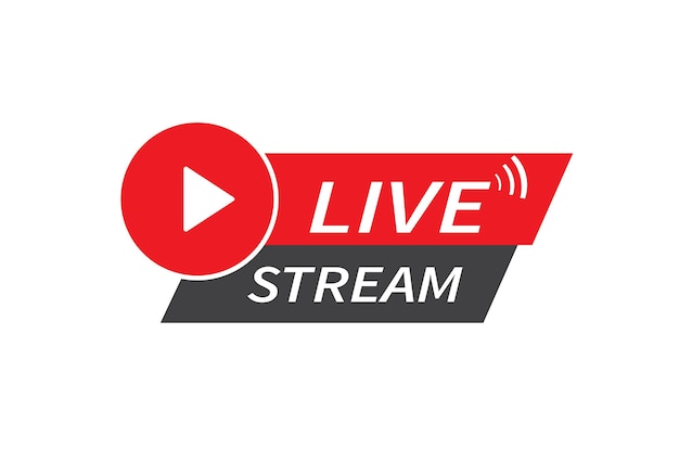 Logo di streaming live isolato su sfondo bianco Pulsante di trasmissione Pulsante di riproduzione multimediale Flusso online