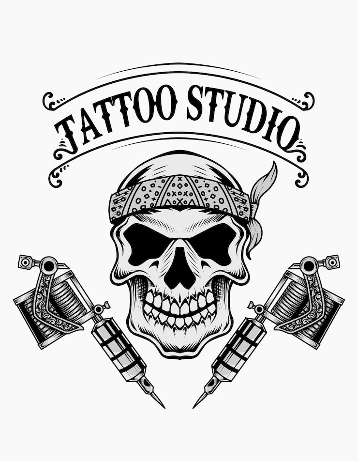 Vettore logo di studio del tatuaggio del cranio