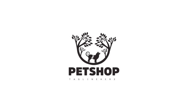 Logo dinamico che mostra la gioia dell'adozione di animali domestici con animali diversi e adorabili