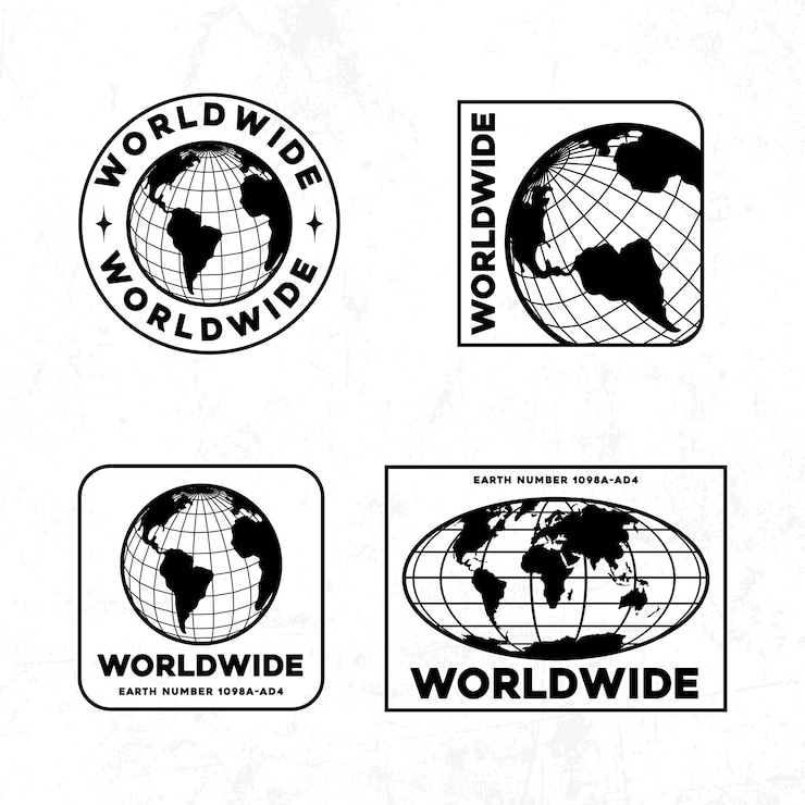 Vettore logo e emblemi mondiali con disegno illustrativo del globo terrestre