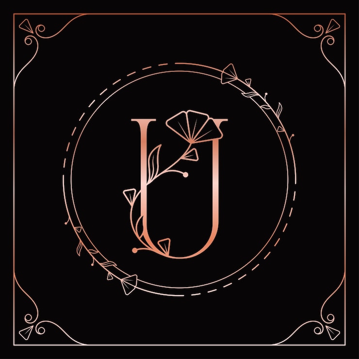 Vettore logo elegante floreale con lettera u in oro rosa