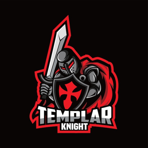 logo esport mascotte cavaliere templare gioco Vettore Premium