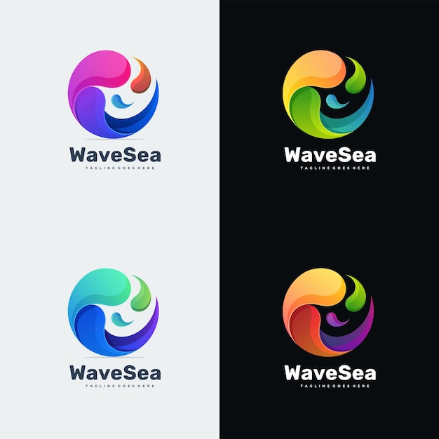 Logo Illustrazione Onda Mare Gradiente Stile Colorato.