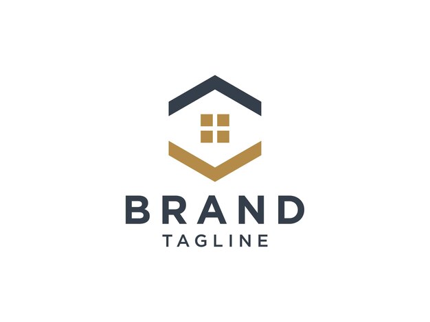 Logo immobiliare in oro nero. Elemento del modello di progettazione del logo dell'edificio dell'architettura della costruzione