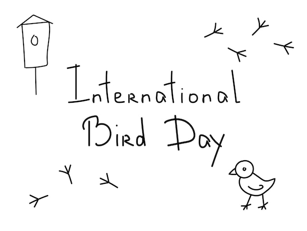 logo in bianco e nero della Giornata internazionale degli uccelliDoodle uccello e birdhouse
