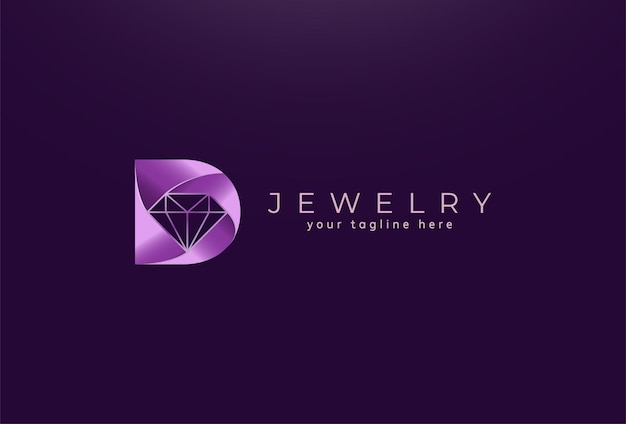 Logo iniziale D Diamond Jewelry, modello logo design piatto, illustrazione vettoriale