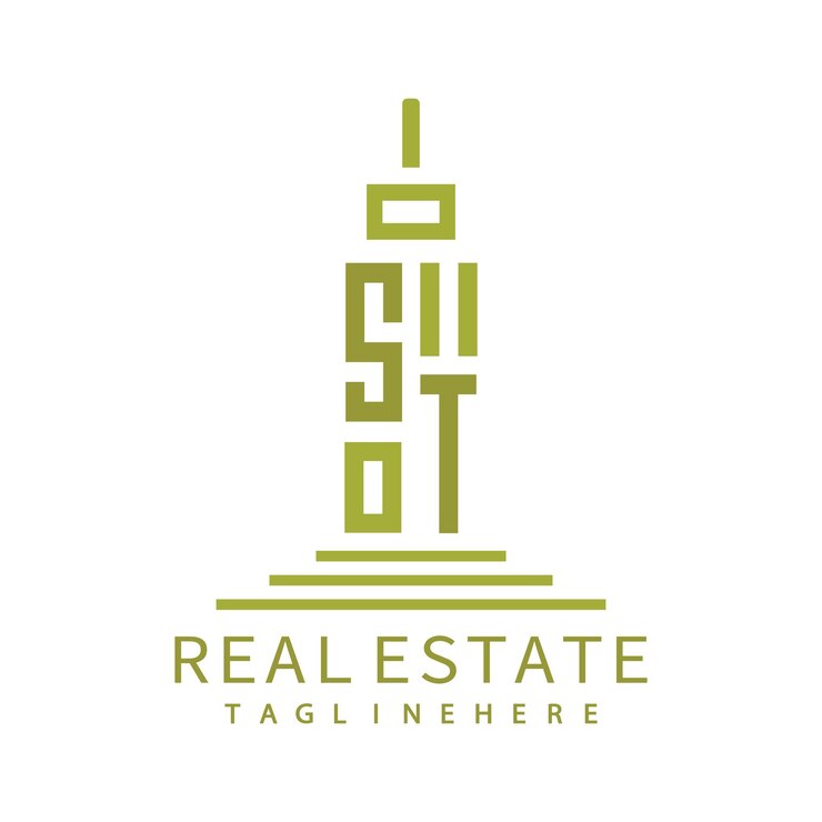 Vettore logo iniziale del monogramma st per immobili con progettazione creativa della forma dell'edificio