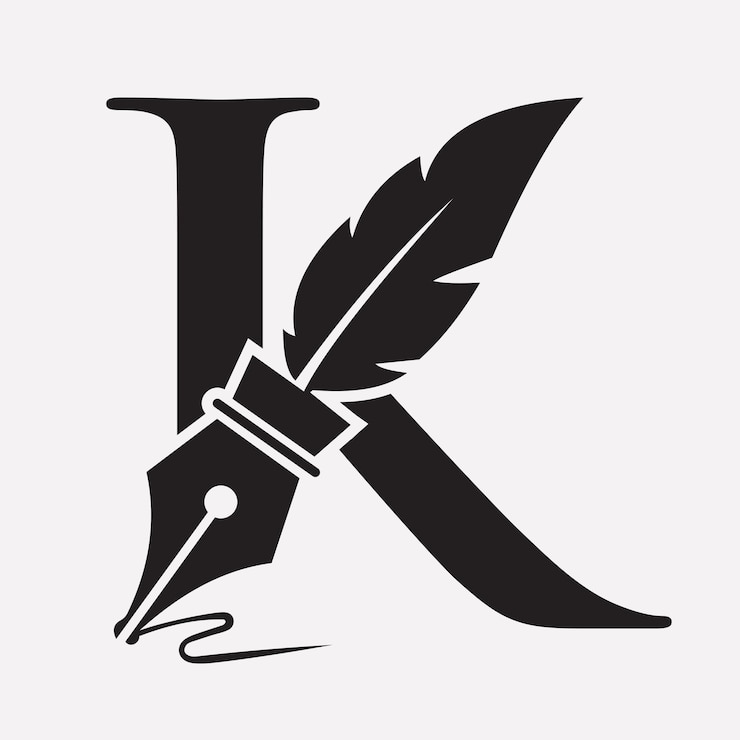 Vettore logo iniziale in piuma sulla lettera k concept con simbolo di inchiostro per lo studio legale e il segno dell'avvocato