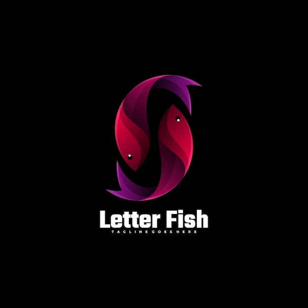 Logo lettera pesce gradiente colorato stile.