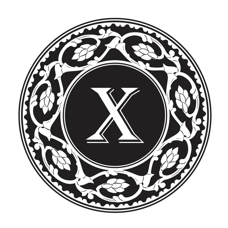 Vettore logo lettera x e cornice floreale handamde silhouette logo