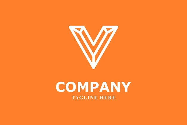 Logo lineare a lettera v su sfondo arancione