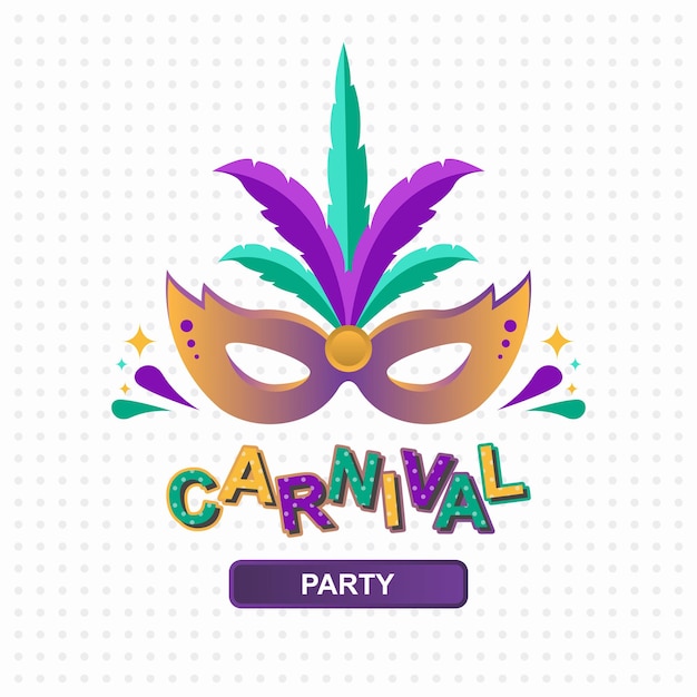 Logo Mardi gras con una maschera di carnevale e la parola carnevale sul fondo.