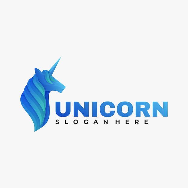 Logo mascotte unicorno gradiente colorato stile.