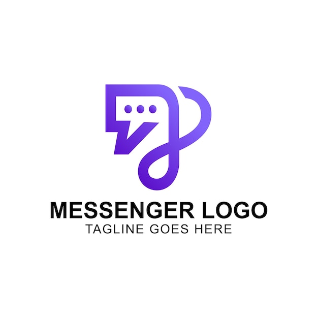 Logo Messenger dal design moderno e minimale con logo a colori sfumati viola. Illustrazione vettoriale