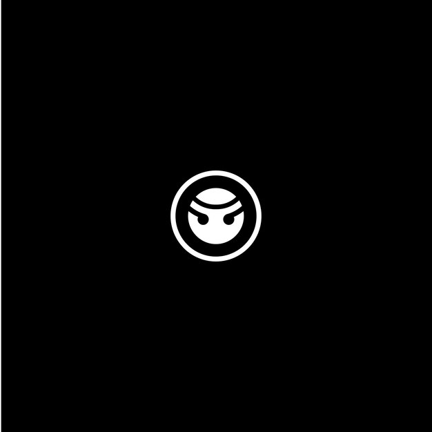 Logo Minimal Ninja in un cerchio o logo Ninja ball con sfondo nero