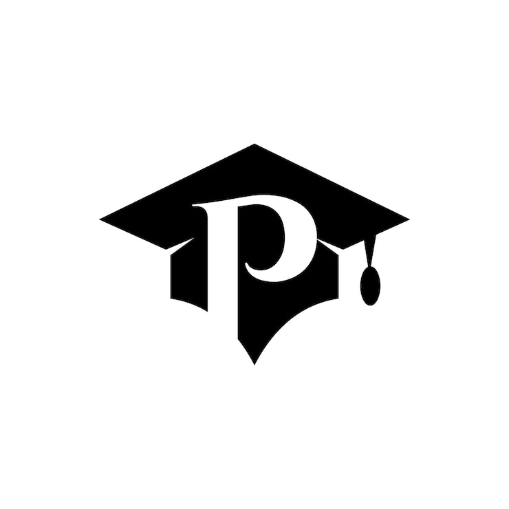 Vettore logo p icona del cappello di laurea logo dell'istruzione simbolo del laureato