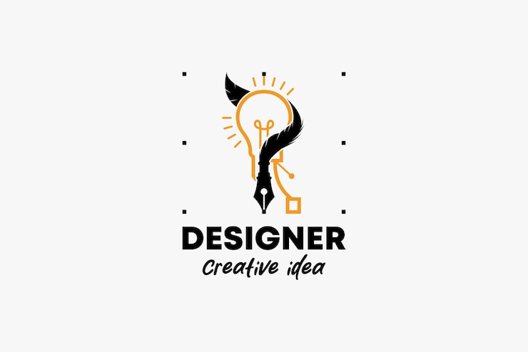 Vettore logo per designer o illustratore con penna a piume strumento cursore icona simbolo curva punto arte