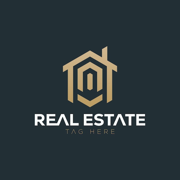 Logo per immobili con una casa e la lettera t sopra