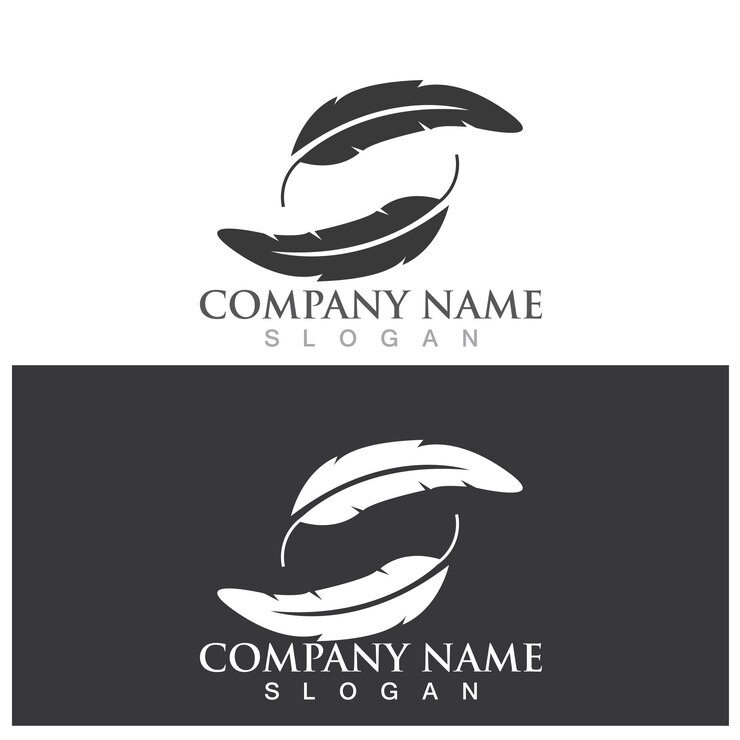 Vettore logo piuma e modello vettoriale