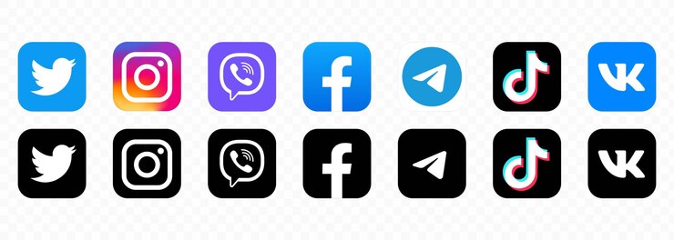 Logo popolare della rete sociale. Segno di rete sociale. Icone piatte dei social media. Set realistico